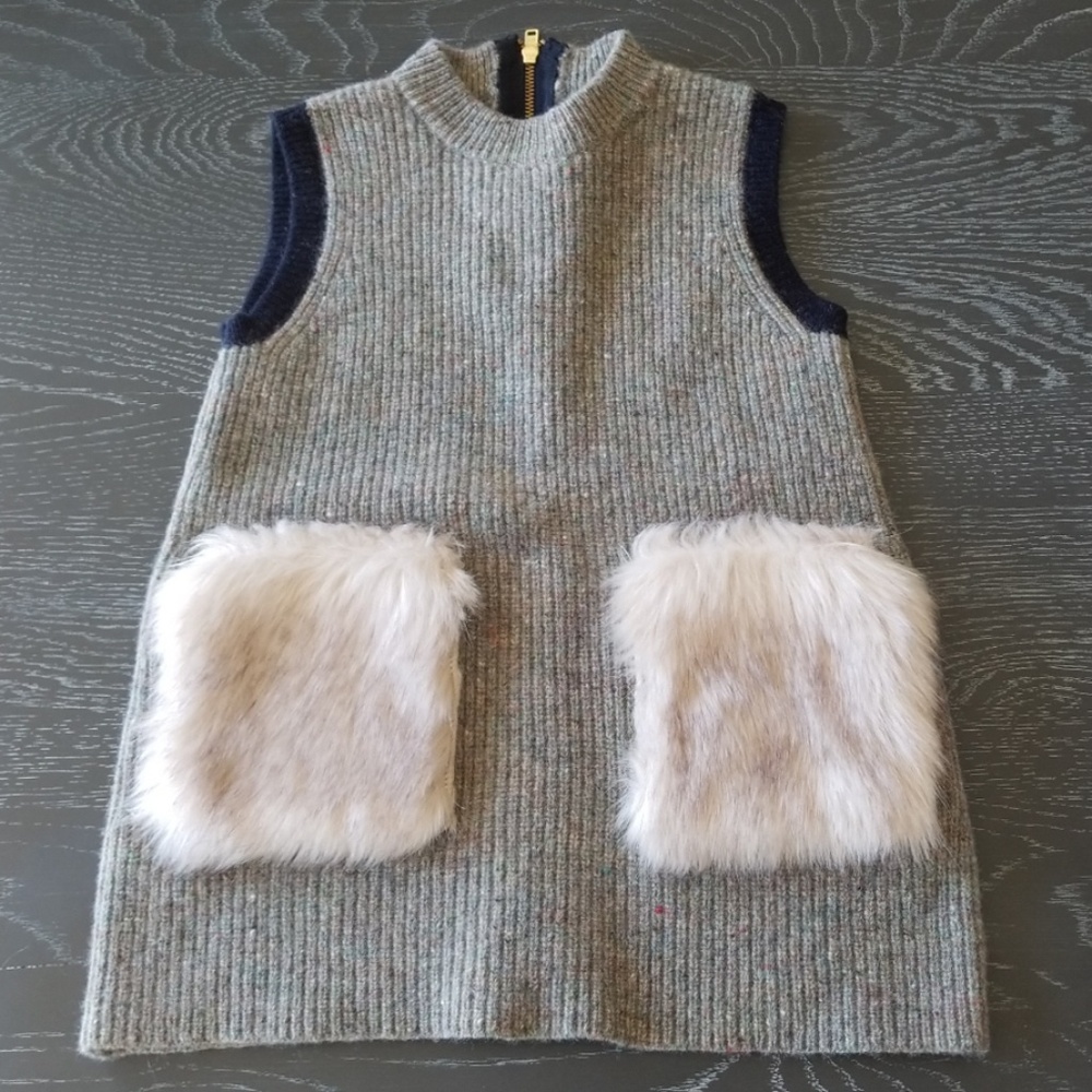 Crewcuts J.Crew Girls Wool Sweater Dress Faux Fur Pockets NWOT (Size 3T)